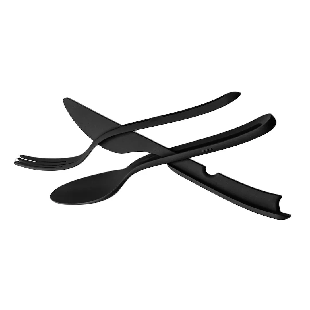 KO-BT-B-2 – SILWY MAGNET Flatware, Knife/ Fork/ Spoon Black Plastic Dishwasher Safe With Interlocking Knife/ Fork/ Sp...